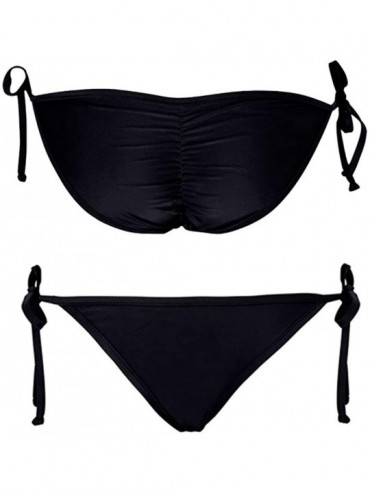 Bottoms Women's Sexy Brazilian Bikini Bottom with Tie-Side Cheeky V Cut Thong Swimsuit - Black - C211PJET4XD $15.08