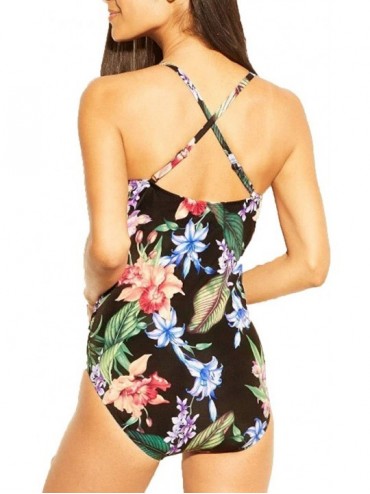 One-Pieces Women's Wrap One Piece Swimsuit- Black Floral - C61952S4M2A $29.84