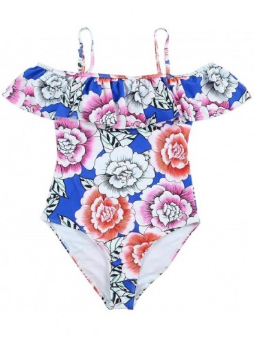 Sets Women One Piece Flounce Swimsuit Vintage Printed Off Shoulder Flounce Ruffled Swimwear Bathing Suit Floral Printed13 - C...