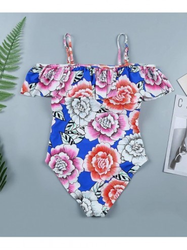 Sets Women One Piece Flounce Swimsuit Vintage Printed Off Shoulder Flounce Ruffled Swimwear Bathing Suit Floral Printed13 - C...