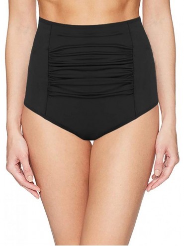 Tankinis Women's High Waist Bikini Bottom Tummy Control Ruched Plus Size Tankini Swim Bottom Brief - Black - CU18NDAN9O3 $51.68