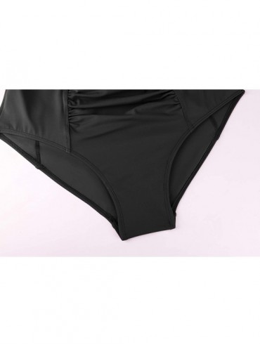 Tankinis Women's High Waist Bikini Bottom Tummy Control Ruched Plus Size Tankini Swim Bottom Brief - Black - CU18NDAN9O3 $24.83