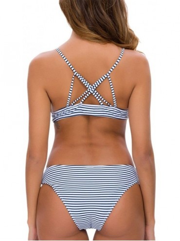 Sets Women's Two Piece Bikini Set Wrapped Push up High Waisted Swimsuits Plaid Bathing Suit - Black Stripe - CR196IMM3ZY $21.58
