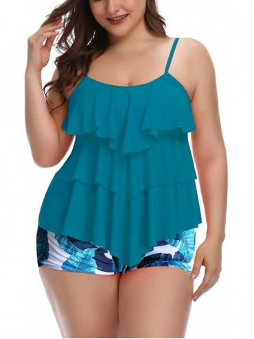 Sets Women Tankini Set Plus Size Swimwear Flounce Printed Two Piece Swimsuits Tummy Control - 17 - CV194YE2OM9 $56.39