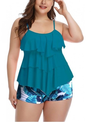Sets Women Tankini Set Plus Size Swimwear Flounce Printed Two Piece Swimsuits Tummy Control - 17 - CV194YE2OM9 $27.45