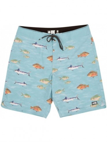 Board Shorts Fish Stamp Boardshorts - Dusty Blue - CC194RE4AW3 $77.74
