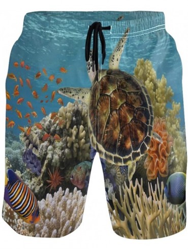 Racing Animal Sea Turtle Blue Ocean Fishs Men's Swim Trunks Quick Dry Shorts with Pockets - C71992GAQAI $16.89
