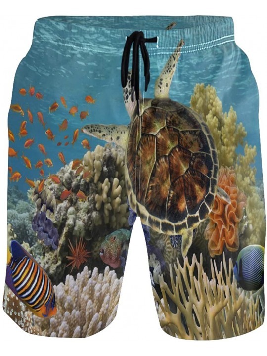 Racing Animal Sea Turtle Blue Ocean Fishs Men's Swim Trunks Quick Dry Shorts with Pockets - C71992GAQAI $16.89