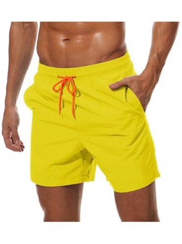 Trunks Men's Quick Dry Swim Trunks with Mesh Lining Beach Shorts Boardshorts Swim Shorts 3 Pockets - Yellow - CI197EKXA9D $34.85