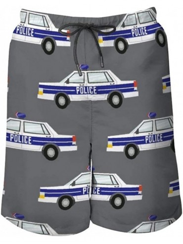 Board Shorts Men's Fashion Quick Dry Swim Trunks- Mesh Lining Board Shorts Swimwear - Police Car on Gray Background - CX19042...