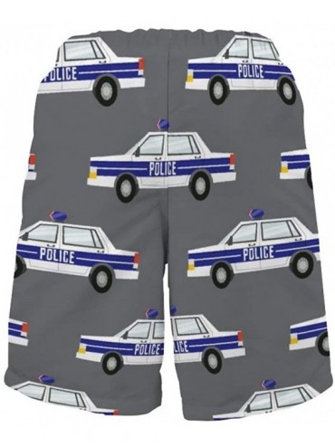 Board Shorts Men's Fashion Quick Dry Swim Trunks- Mesh Lining Board Shorts Swimwear - Police Car on Gray Background - CX19042...