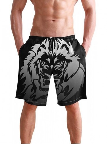 Racing Men's Swim Trunks Quick Dry Beach Board Shorts with Pockets - Cool Tribal Lion - CD18QGEK88K $50.10