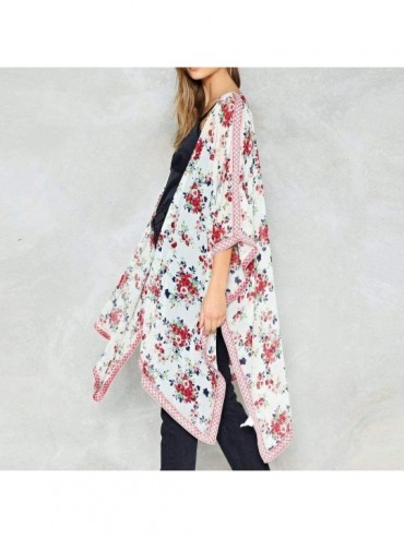 Cover-Ups Fashion Chiffon Shawl Print Kimono Cardigan Top Cover Up Blouse Beachwear Women - White - CU18TTXYEZH $13.75