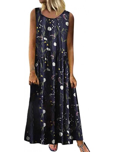 One-Pieces Long Dress For Women- Print Maxi Dress Boho Straps Dress Dress - Z3-navy - CL1972XCYST $18.86