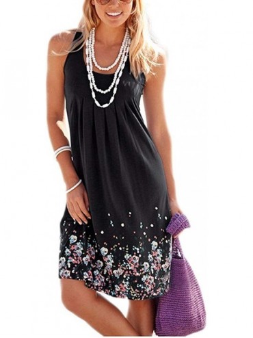 Cover-Ups Women Summer Casual Sleeveless Mini Plain Pleated Tank Vest Dresses - 3-black - CB18TIN5I27 $45.80