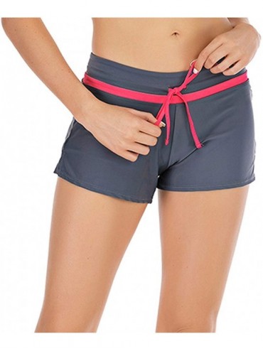 Bottoms Womens Waistband Side Split Swim Shorts with Panty Liner Plus Size Smooth - Grey Red - CL18TUEYZGO $28.26