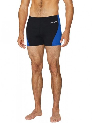 Racing Men's Square Leg Athletic Swim Jammers Durable Training Splice Swimsuit - Black/Blue - CY1845OTXQ3 $15.48
