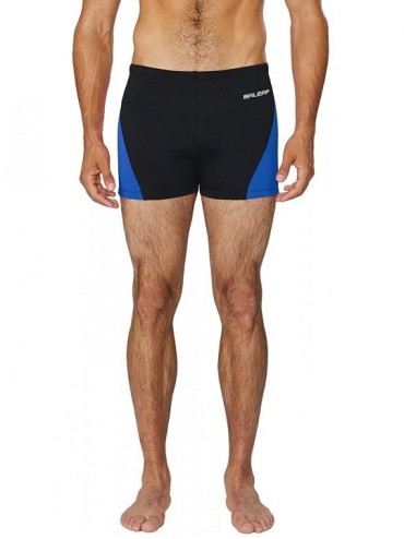 Racing Men's Square Leg Athletic Swim Jammers Durable Training Splice Swimsuit - Black/Blue - CY1845OTXQ3 $15.48