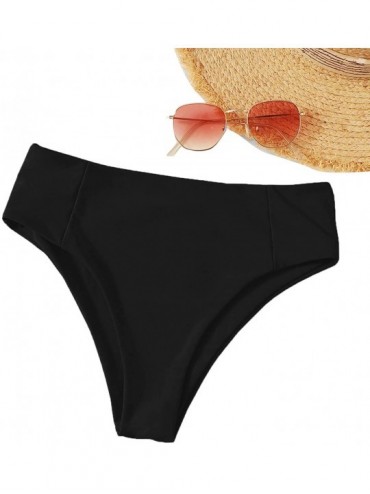 Tankinis Women's High Cut Swimsuit High Waisted Bikini Panty - Black - CV198N6QOLW $9.00