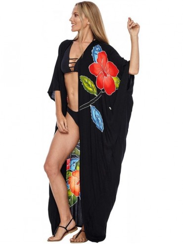 Cover-Ups Womens Kimono Cardigan Open Front Floral Robe Beach Cover Up One Size - Black - C4193L722ZY $44.18