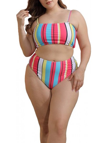 Sets Two Piece Women Plus Size Swimsuit Spaghetti Straps Modest Bikini Swimsuits - Bk05 Rainbow Stripe - CR19D0ONROL $26.13