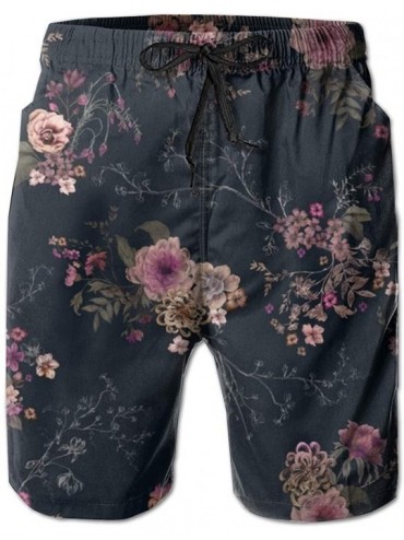 Board Shorts Men Boys Beach Board Shorts Adjustable Drawstring Quick Dry Bathing Suit - Vintage Pink Rose Flowers Floral Blac...