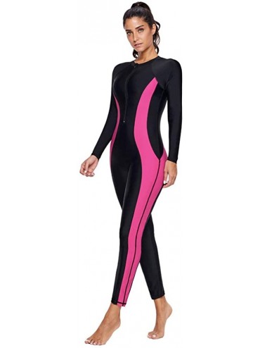 Racing Women's One Piece Rash Guard Zip Front- Full Body Swimsuit Wetsuit- Sun Protection Long Sleeve Dive Skin Surf Suit S-X...
