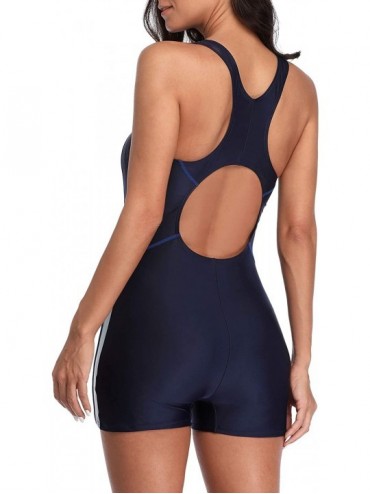 Racing Women's One Piece Swimsuits Boyleg Sports Swimwear - Navy Light Blue - C918YES8R2Q $25.83