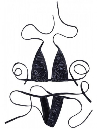 Sets Women's Metallic Sliding Top & Thong G-String Babydoll Bikini Swimsuit - Black - C117Z7379HA $30.86