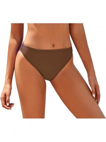 Tankinis Women Full Coverage Solid Bikini Bottom Swimsuit Mid Rise High Cut Spandex Swim Dance Gym Briefs - Brown - CW12LKGUK...