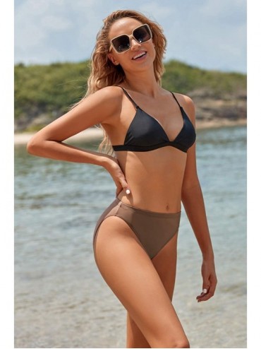 Tankinis Women Full Coverage Solid Bikini Bottom Swimsuit Mid Rise High Cut Spandex Swim Dance Gym Briefs - Brown - CW12LKGUK...