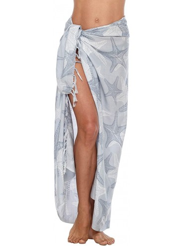 Cover-Ups Womens Beach Cover Up Sarong Swimsuit Cover-Up Pareo Coverups Print - Gray - CU193NWNCLW $17.63