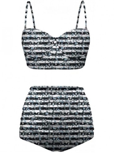 Bottoms Women's Retro Summer Floral Print Funny Swimsuits High Waisted Bikini Set - Black+white - CL196SMYZW6 $65.98