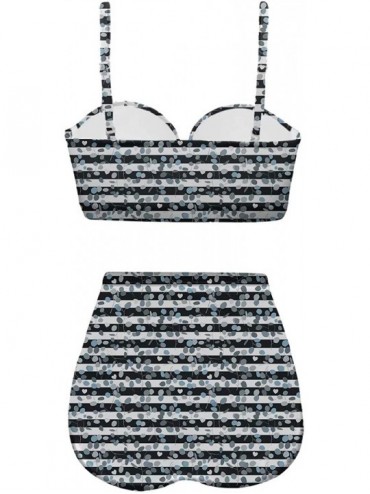 Bottoms Women's Retro Summer Floral Print Funny Swimsuits High Waisted Bikini Set - Black+white - CL196SMYZW6 $40.12