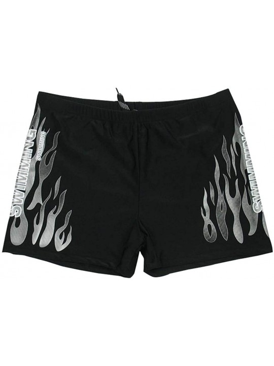 Racing Men's Solid Fashion Jammer Rapid Quick Dry Square Leg Swimsuit Swimwear for Men - Black + White Flame - CK19946GODC $1...