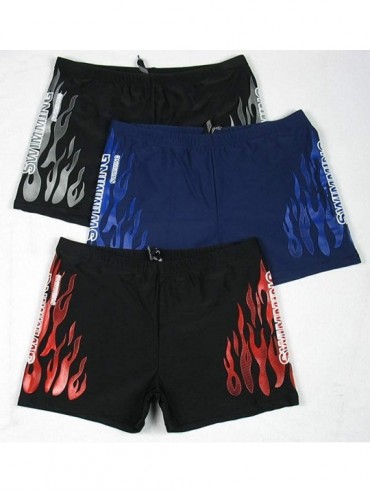 Racing Men's Solid Fashion Jammer Rapid Quick Dry Square Leg Swimsuit Swimwear for Men - Black + White Flame - CK19946GODC $1...