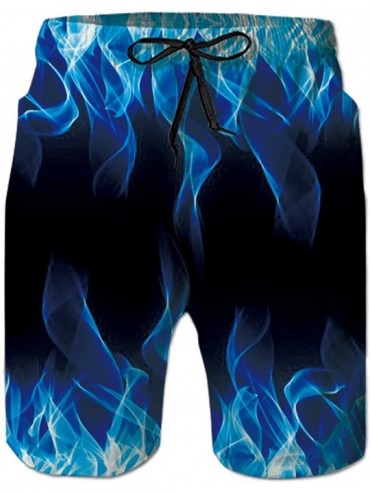 Trunks Mens Swim Trunks 3D Print Quick Dry Swimwear Summer Casual Athletic Beach Short Bathing Suits with Pockets - Blue Flam...