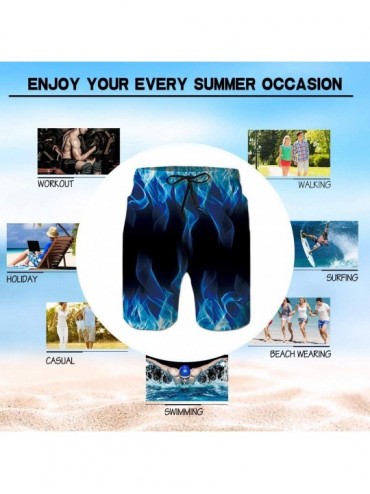 Trunks Mens Swim Trunks 3D Print Quick Dry Swimwear Summer Casual Athletic Beach Short Bathing Suits with Pockets - Blue Flam...