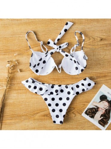 Racing Womens Two Piece Push up Ruffle Cute Bikini Swimsuit Set Stripeds/Polka Dot Underwire Bathing Suit - White - C818N6THG...