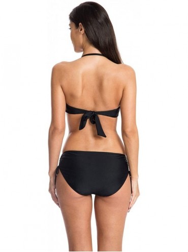 Tankinis Women's Swim Standard Adjustable Waist Bikini Bottom - Black - CT12NUX5VZP $15.35
