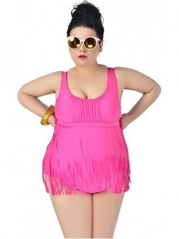 One-Pieces Women's Oversize One Piece Fringe Tummy Control Underwire Swimsuit Bathing Suits - Rose - C118UGG5D0N $31.85