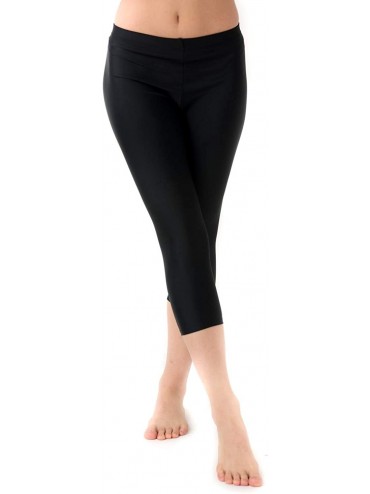 Bottoms Women's High Waisted Swim Leggings- Athletic Capri Pants- UPF 50+ Cover Up Swim Tights - Black - CY121HMKAOL $29.32