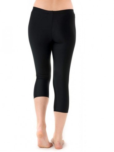 Bottoms Women's High Waisted Swim Leggings- Athletic Capri Pants- UPF 50+ Cover Up Swim Tights - Black - CY121HMKAOL $29.32