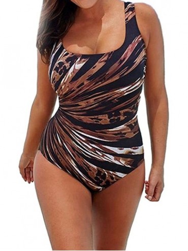 One-Pieces Women One Piece Swimsuit- Fashion Plus Size Scoop Neck Striped Bathing Suit Swimwear Monokini - B - C818CO848A9 $1...