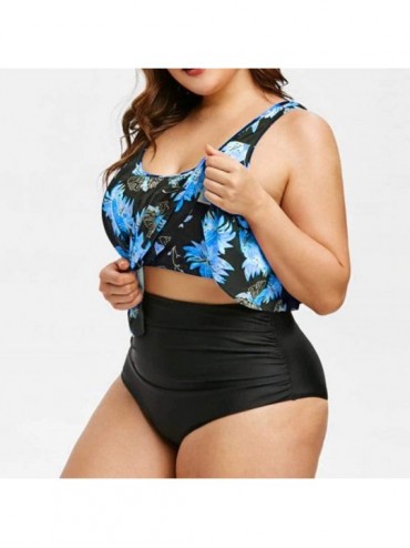 Tankinis Women Two Piece High Waisted Ruched Flounce Bikini Set Plus Size Ruffled Swimsuit Swimwear - 01 Blue - CL1955L46ZL $...