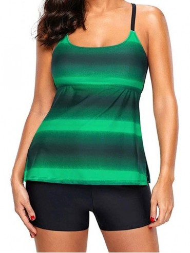 Cover-Ups Women Gradient Stripes Low Waist Strap Two Piece Split Swimsuit - Green - CL19C4IL4TT $28.16