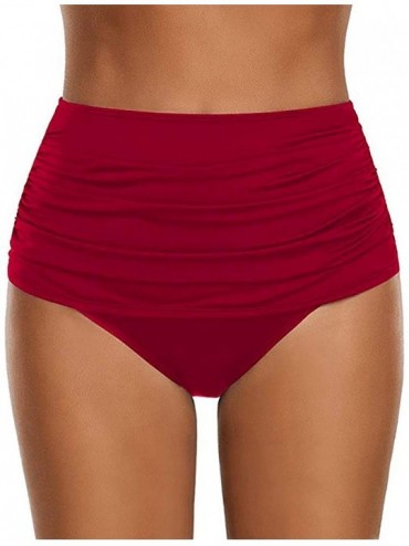 Bottoms Women's High Waisted Swim Bottom Ruched Bikini Tankini Swimsuit Briefs Plus Size - Red - CE18QN2Y0CK $19.23