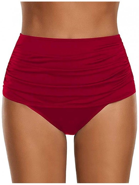 Bottoms Women's High Waisted Swim Bottom Ruched Bikini Tankini Swimsuit Briefs Plus Size - Red - CE18QN2Y0CK $8.84