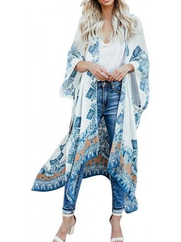 Cover-Ups Boho Cardigans Chiffon Kimono for Women Beach Cover Up Loose Shawl Tops - B White - C018SCA0KX3 $37.63