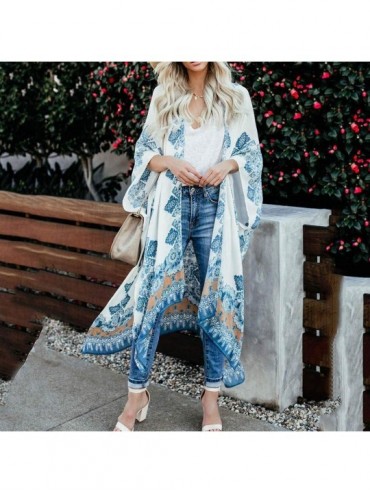 Cover-Ups Boho Cardigans Chiffon Kimono for Women Beach Cover Up Loose Shawl Tops - B White - C018SCA0KX3 $18.81
